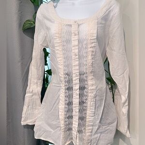 Free People Romantic Lace Front Button Down Top